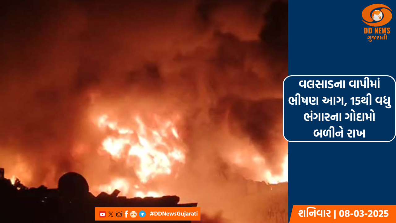 વલસાડના વાપીમાં ભીષણ આગ, 15થી વધુ ભંગારના ગોદામો બળીને રાખ