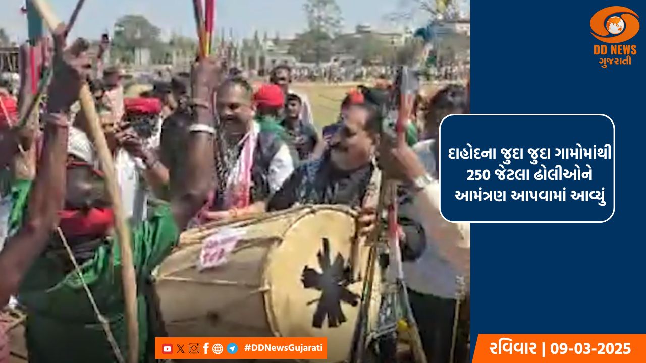 દાહોદના સરદાર પટેલ સ્ટેડિયમમાં વિશાળ ઢોલ મેળાનું આયોજન કરવામાં આવ્યું