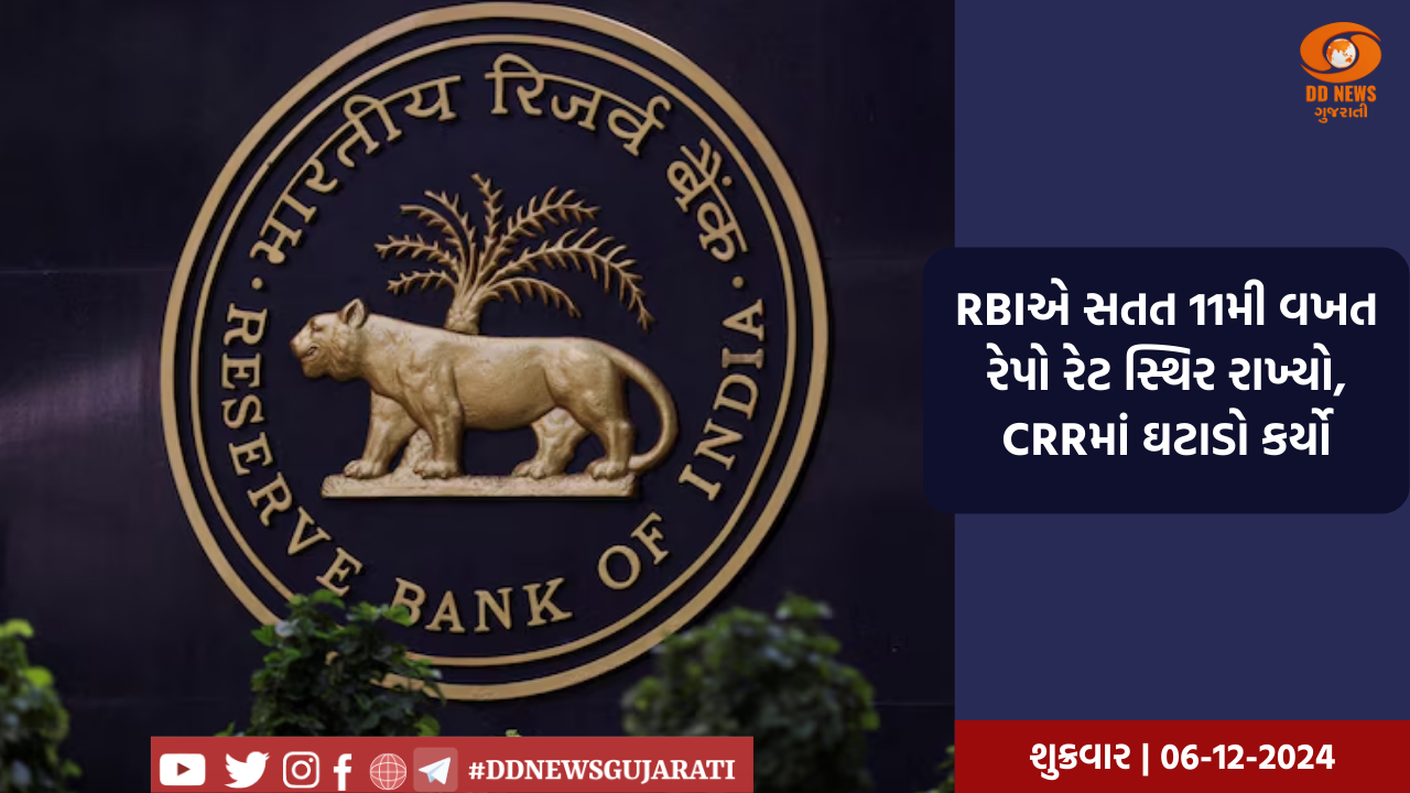 RBIએ સતત 11મી વખત રેપો રેટ સ્થિર રાખ્યો, CRRમાં ઘટાડો કર્યો