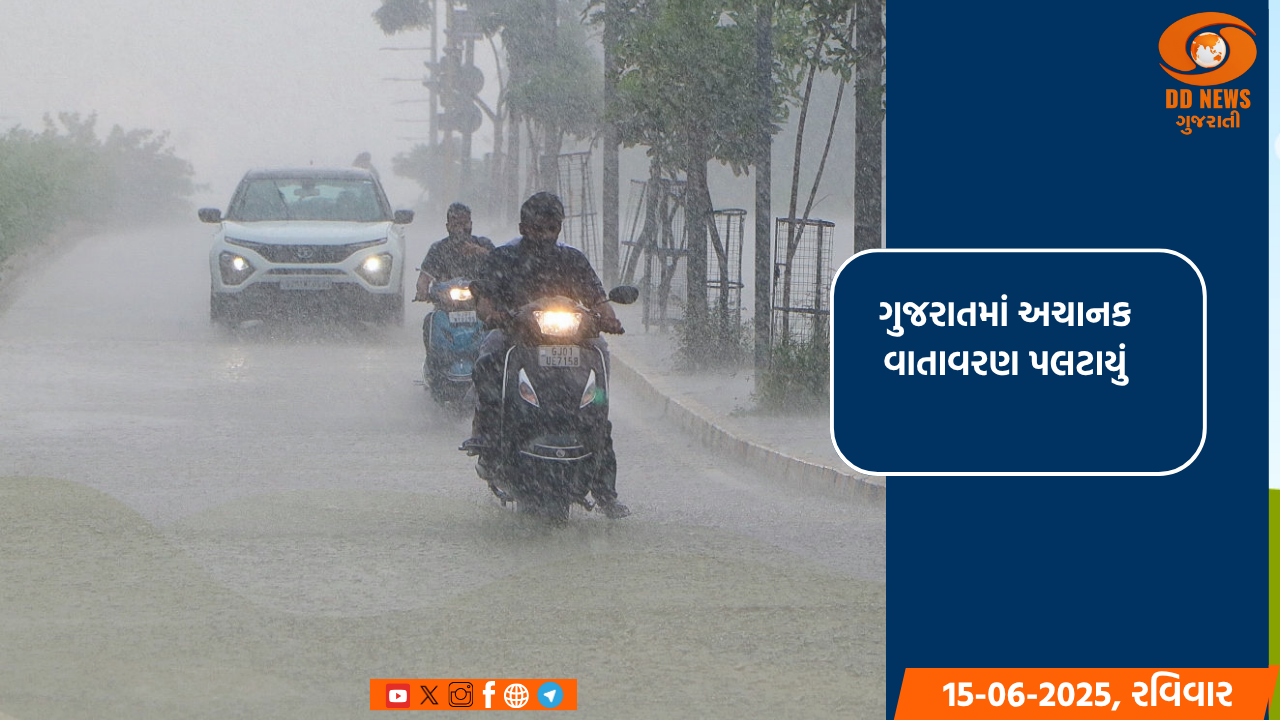 ગુજરાતમાં અચાનક વાતાવરણ પલટાયું: અનેક જિલ્લાઓમાં ગાજવીજ સાથે ધોધમાર વરસાદ
