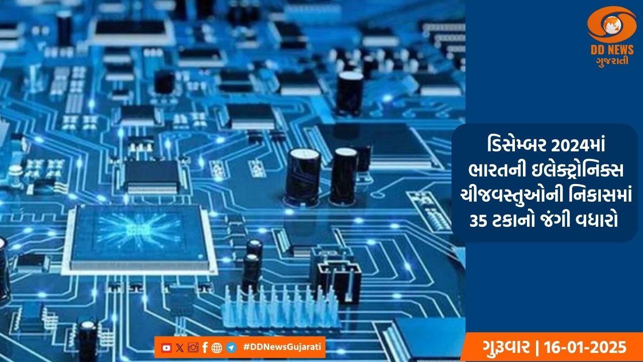 ડિસેમ્બર 2024 માં ભારતની ઇલેક્ટ્રોનિક્સ ચીજવસ્તુઓની નિકાસમાં 35 ટકાનો જંગી વધારો 