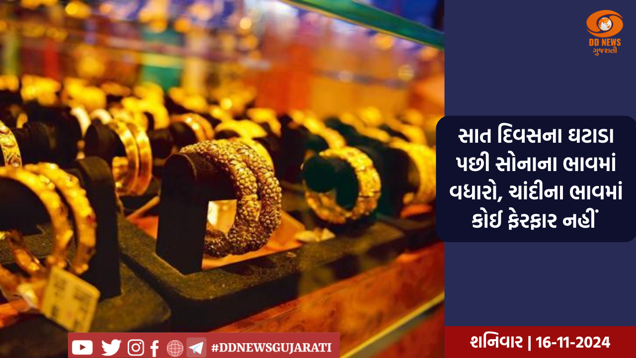 સાત દિવસના ઘટાડા પછી સોનાના ભાવમાં વધારો, ચાંદીના ભાવમાં કોઈ ફેરફાર નહીં 