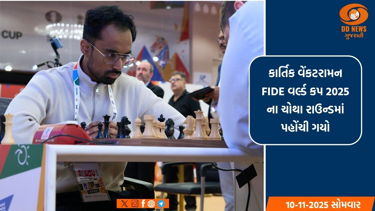 FIDE વર્લ્ડ કપ 2025 માં ભારત ચમક્યું: કાર્તિક વેંકટરામન પહોંચ્યા ચોથા રાઉન્ડમાં 