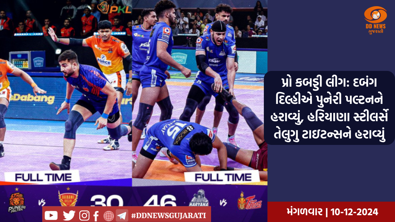 પ્રો કબડ્ડી લીગ: દબંગ દિલ્હીએ પુનેરી પલ્ટનને હરાવ્યું, હરિયાણા સ્ટીલર્સે તેલુગુ ટાઇટન્સને હરાવ્યું