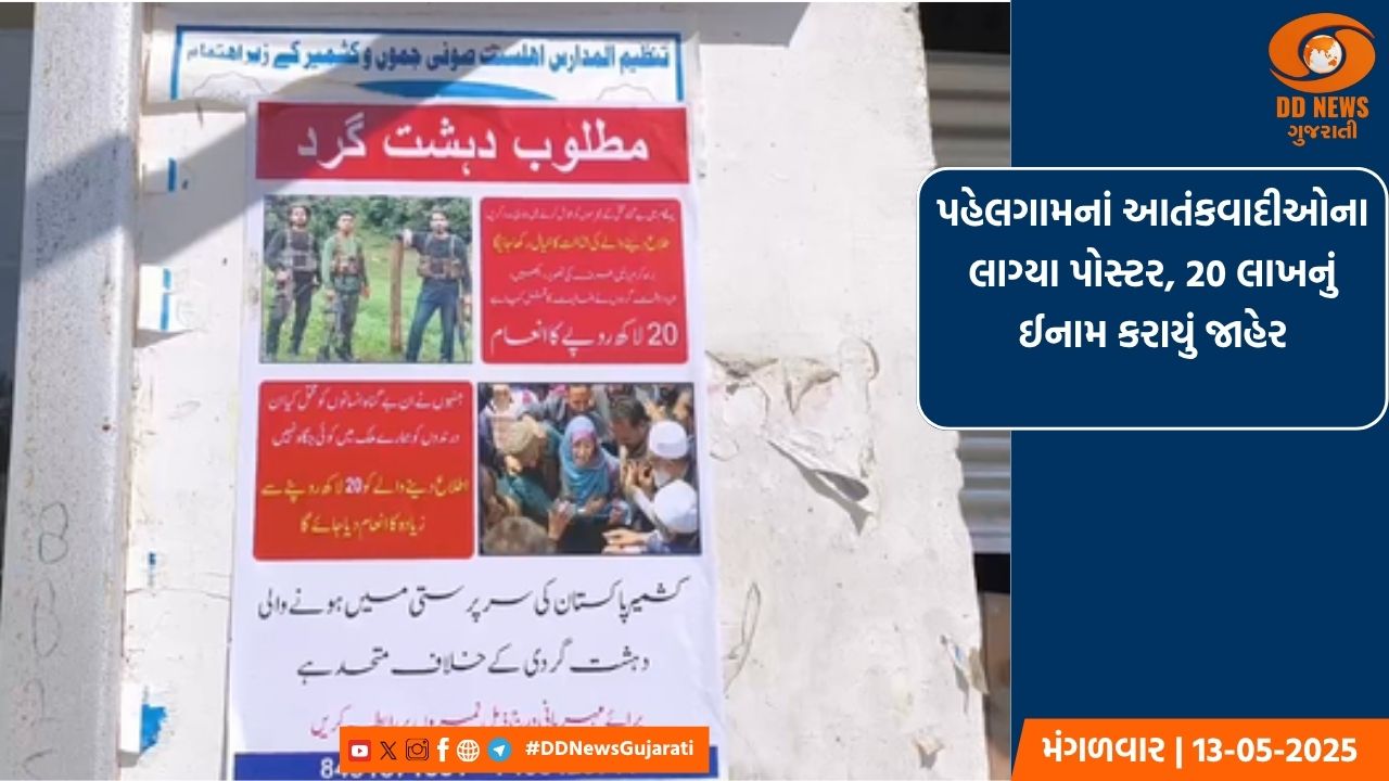 પહેલગામનાં આતંકવાદીઓના લાગ્યા પોસ્ટર, 20 લાખનું ઈનામ કરાયું જાહેર