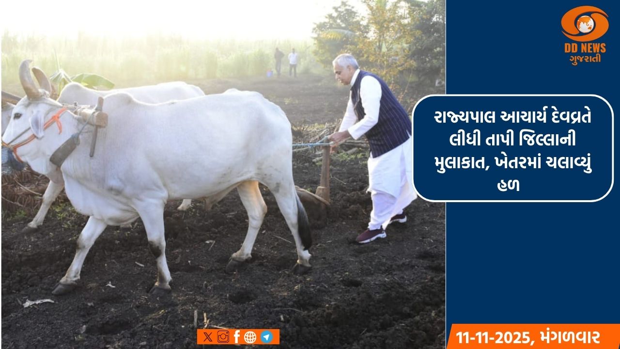 રાજ્યપાલ આચાર્ય દેવવ્રતે લીધી તાપી જિલ્લાની મુલાકાત, ખેતરમાં ચલાવ્યું હળ  