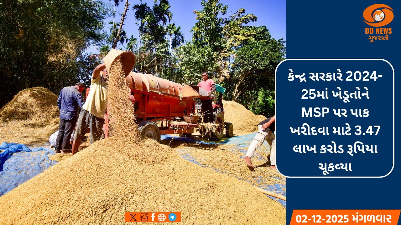 કેન્દ્ર સરકારે 2024-25માં ખેડૂતોને MSP પર પાક ખરીદવા માટે 3.47 લાખ કરોડ રૂપિયા ચૂકવ્યા