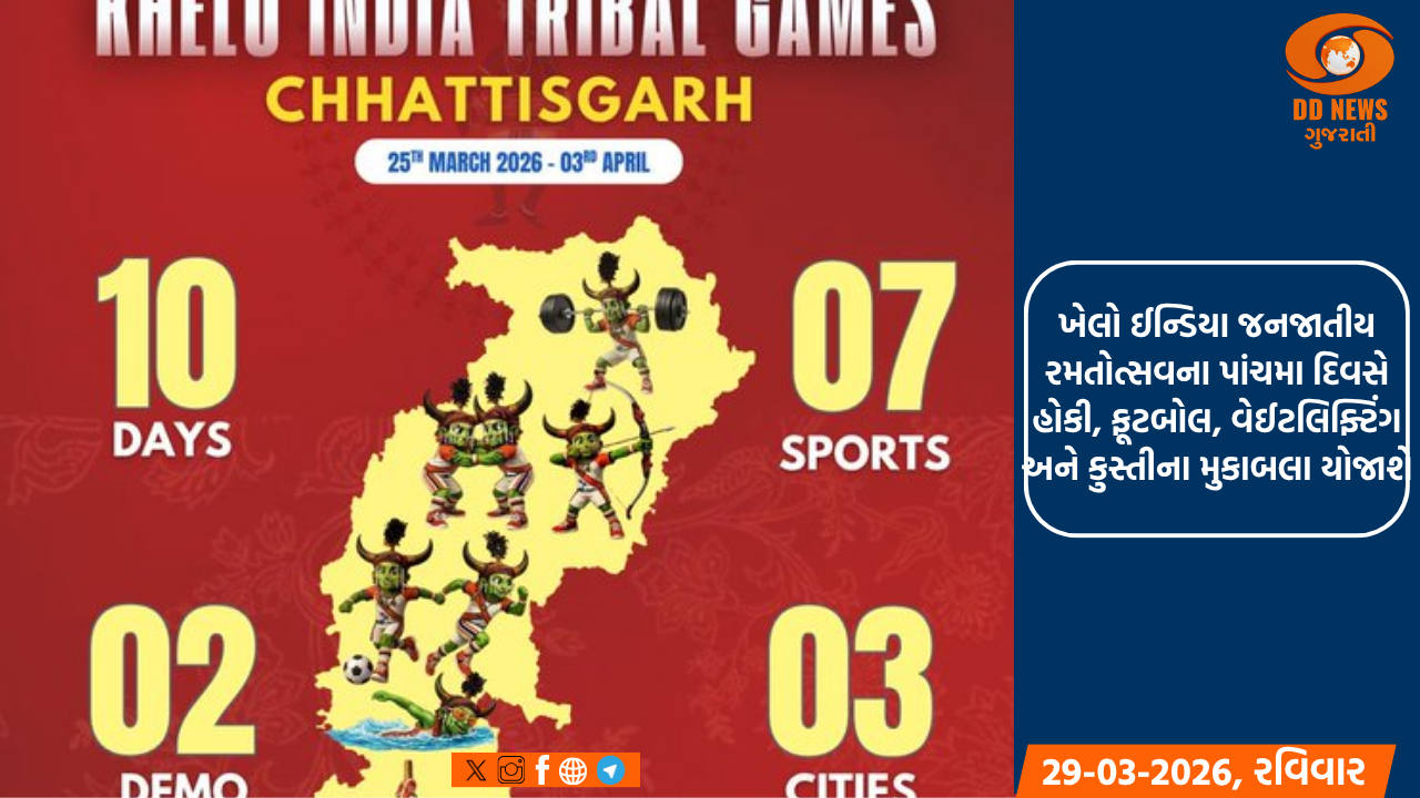 ખેલો ઈન્ડિયા જનજાતીય રમતોત્સવના પાંચમા દિવસે હોકી, ફૂટબોલ, વેઈટલિફ્ટિંગ અને કુસ્તીના મુકાબલા યોજાશે