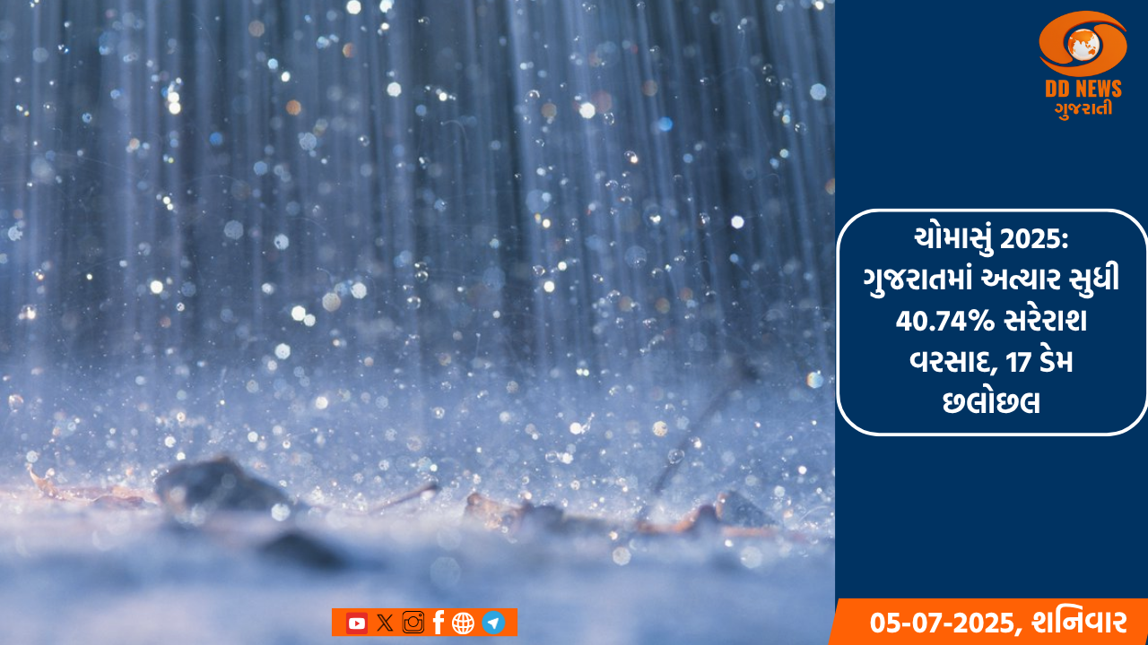 ચોમાસું 2025: ગુજરાતમાં અત્યાર સુધી 40.74% સરેરાશ વરસાદ, 17 ડેમ છલોછલ