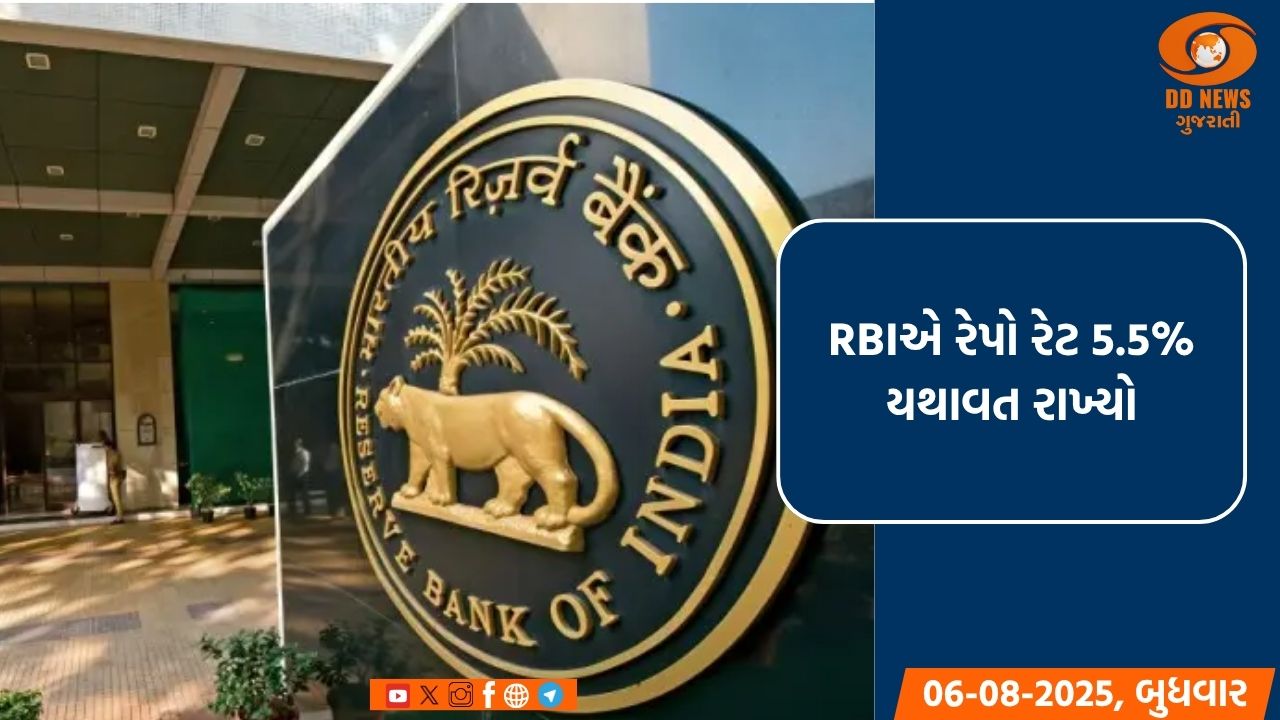 RBIએ રેપો રેટ 5.5% યથાવત રાખ્યો, નાણાકીય વર્ષ 2025-26માં GDP વૃદ્ધિ દર 6.5% રહેવાની અપેક્ષા
