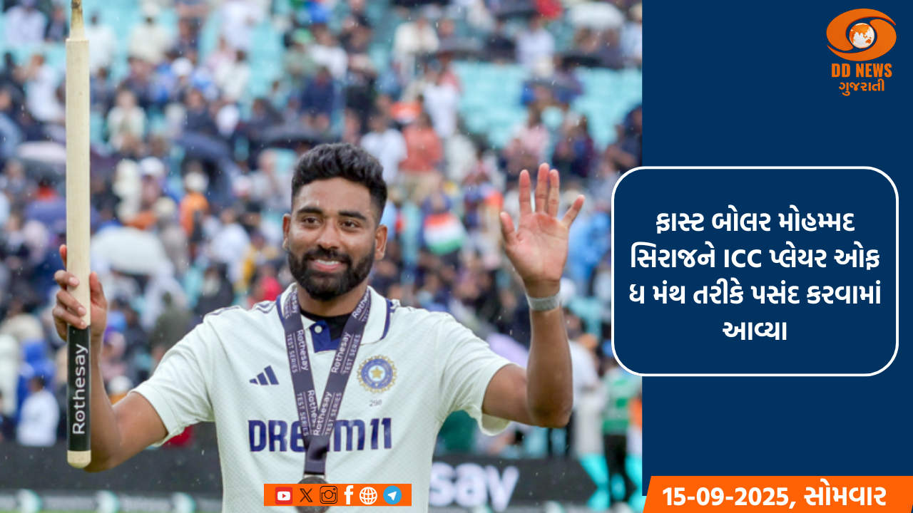 ફાસ્ટ બોલર મોહમ્મદ સિરાજને ICC પ્લેયર ઓફ ધ મંથ તરીકે પસંદ કરવામાં આવ્યા