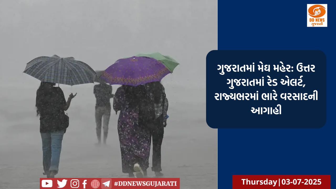 ગુજરાતમાં મેઘ મહેર: ઉત્તર ગુજરાતમાં રેડ એલર્ટ, રાજ્યભરમાં ભારે વરસાદની આગાહી