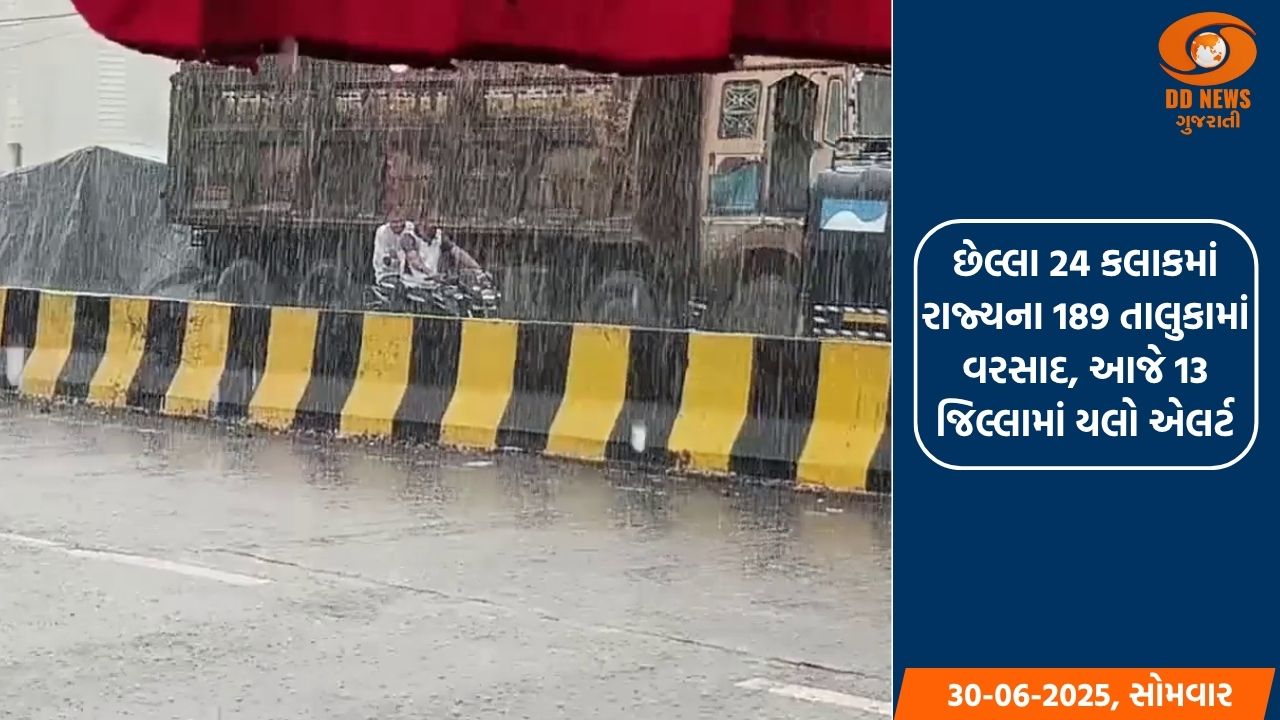છેલ્લા 24 કલાકમાં રાજ્યના 189 તાલુકામાં વરસાદ, આજે 13 જિલ્લામાં યલો એલર્ટ