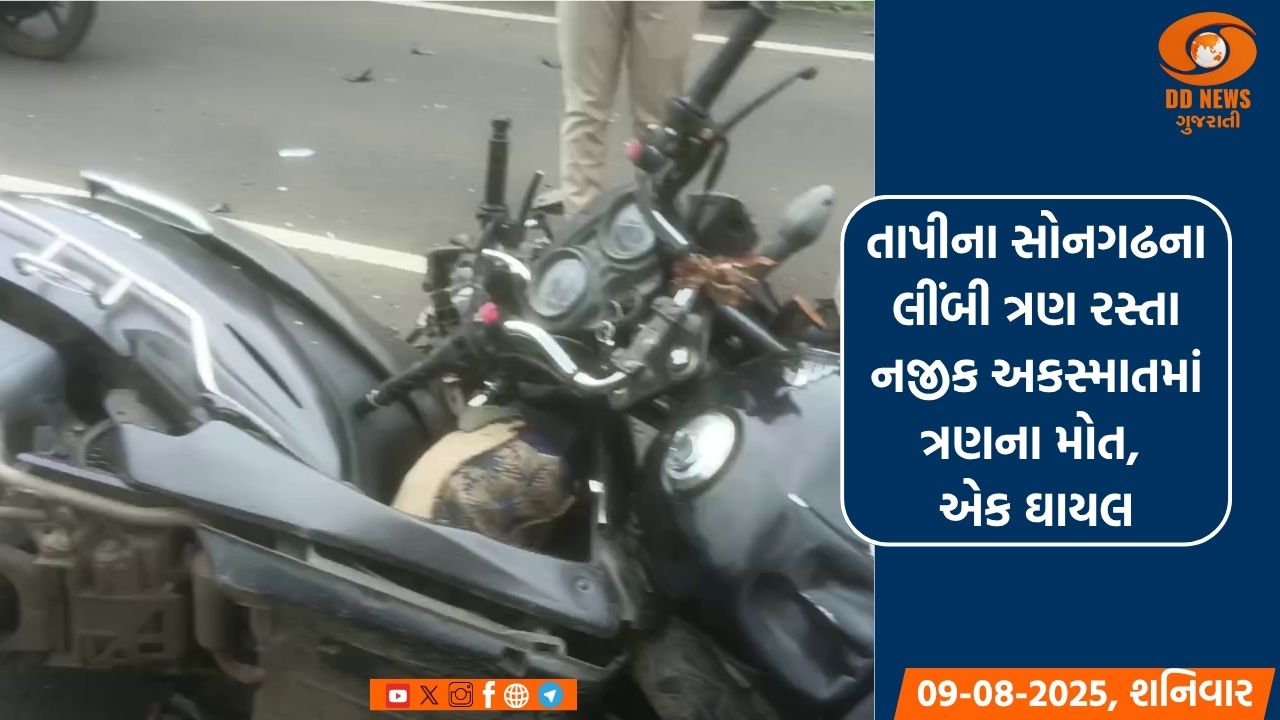તાપીના સોનગઢના લીંબી ત્રણ રસ્તા નજીક અકસ્માતમાં ત્રણના મોત, એક ઘાયલ
