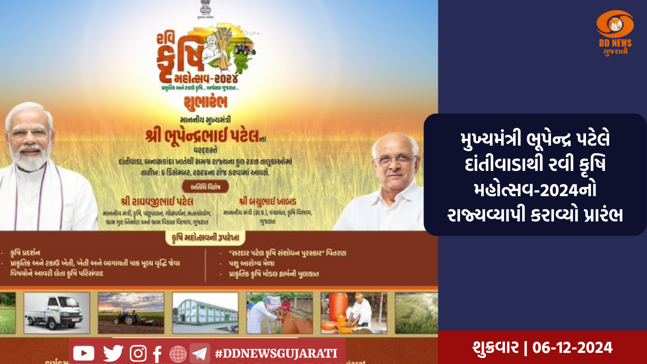 મુખ્યમંત્રી ભૂપેન્દ્ર પટેલે દાંતીવાડાથી રવી કૃષિ મહોત્સવ-2024નો રાજ્યવ્યાપી કરાવ્યો પ્રારંભ