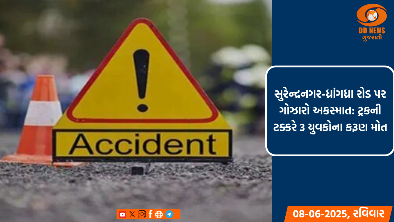 સુરેન્દ્રનગર-ધ્રાંગધ્રા રોડ પર ગોઝારો અકસ્માત: ટ્રકની ટક્કરે 3 યુવકોના કરૂણ મોત