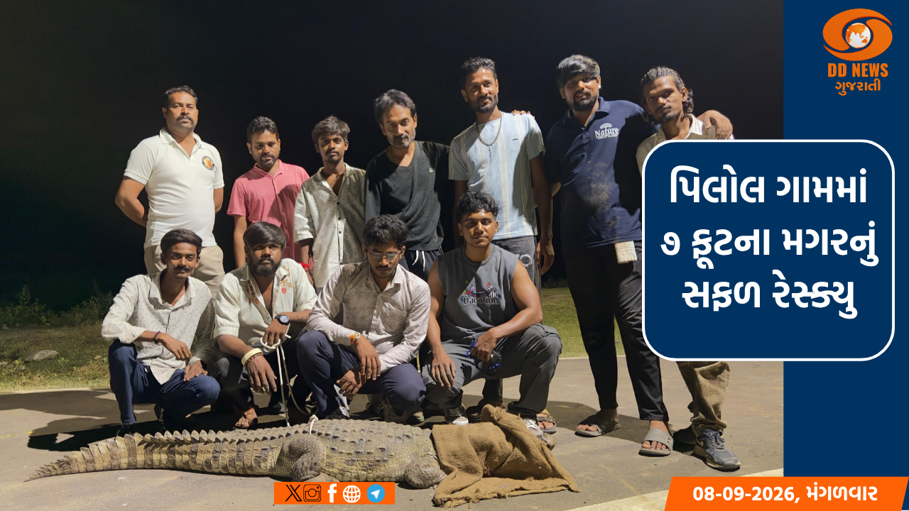 પિલોલ ગામમાં 7 ફૂટના મગરનું સફળ રેસ્ક્યુ