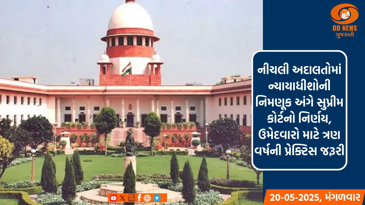  નીચલી અદાલતોમાં ન્યાયાધીશોની નિમણૂક અંગે સુપ્રીમ કોર્ટનો નિર્ણય, ઉમેદવારો માટે ત્રણ વર્ષની પ્રેક્ટિસ જરૂરી