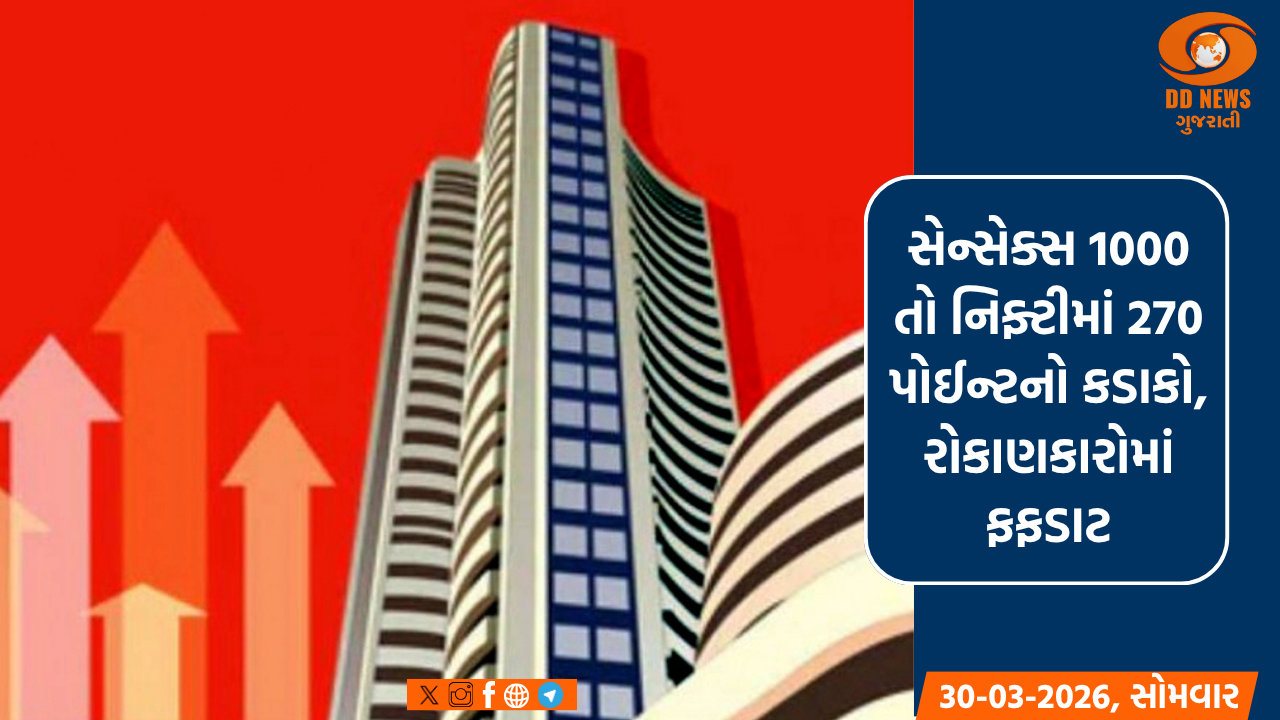 સેન્સેક્સ 1000 તો નિફ્ટીમાં 270 પોઈન્ટનો કડાકો, રોકાણકારોમાં ફફડાટ