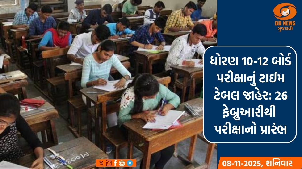 ધો. 10-12 બોર્ડ પરીક્ષાનું ટાઈમ ટેબલ જાહેર: 26 ફેબ્રુઆરીથી પરીક્ષાનો પ્રારંભ
