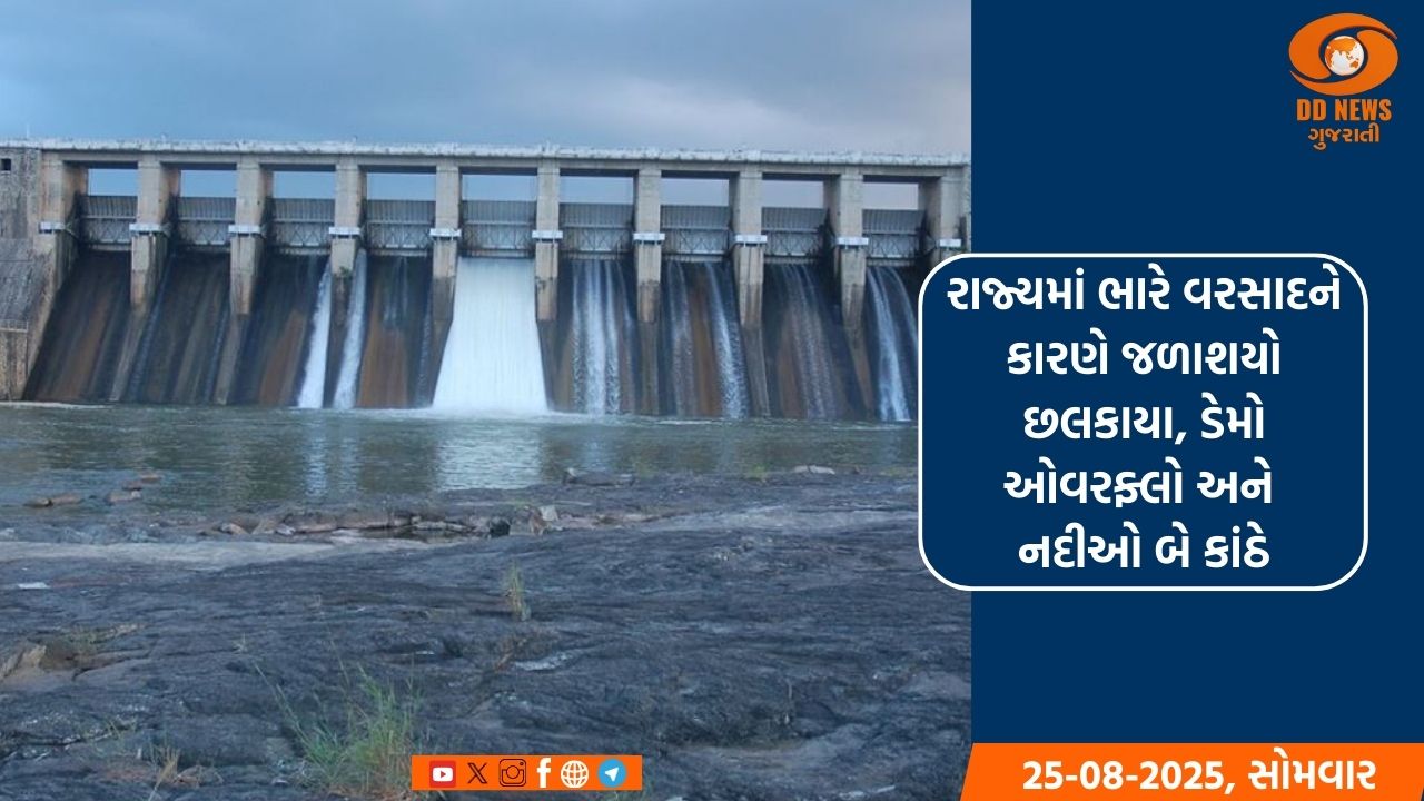 રાજ્યમાં ભારે વરસાદને કારણે જળાશયો છલકાયા, ડેમો ઓવરફ્લો અને નદીઓ બે કાંઠે