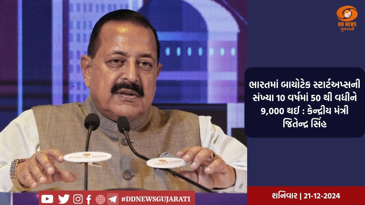 ભારતમાં બાયોટેક સ્ટાર્ટઅપ્સની સંખ્યા 10 વર્ષમાં 50 થી વધીને 9,000 થઈ : કેન્દ્રીય મંત્રી જિતેન્દ્ર સિંહ