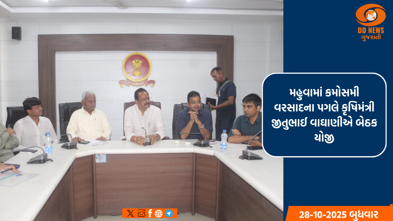 મહુવામાં કમોસમી વરસાદના પગલે કૃષિમંત્રી જીતુભાઈ વાઘાણીએ બેઠક યોજી