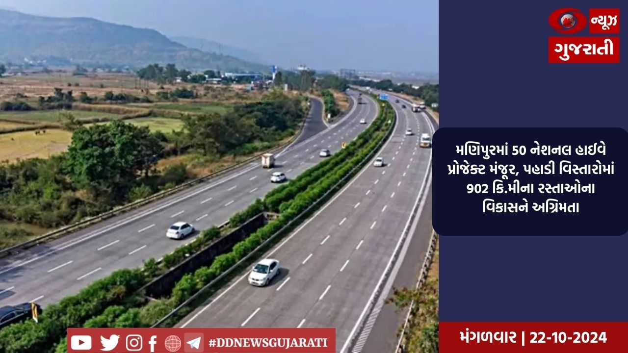 મણિપુરમાં 50 નેશનલ હાઈવે પ્રોજેક્ટ મંજૂર, પહાડી વિસ્તારોમાં 902 કિ.મી રસ્તાઓના વિકાસને અગ્રિમતા