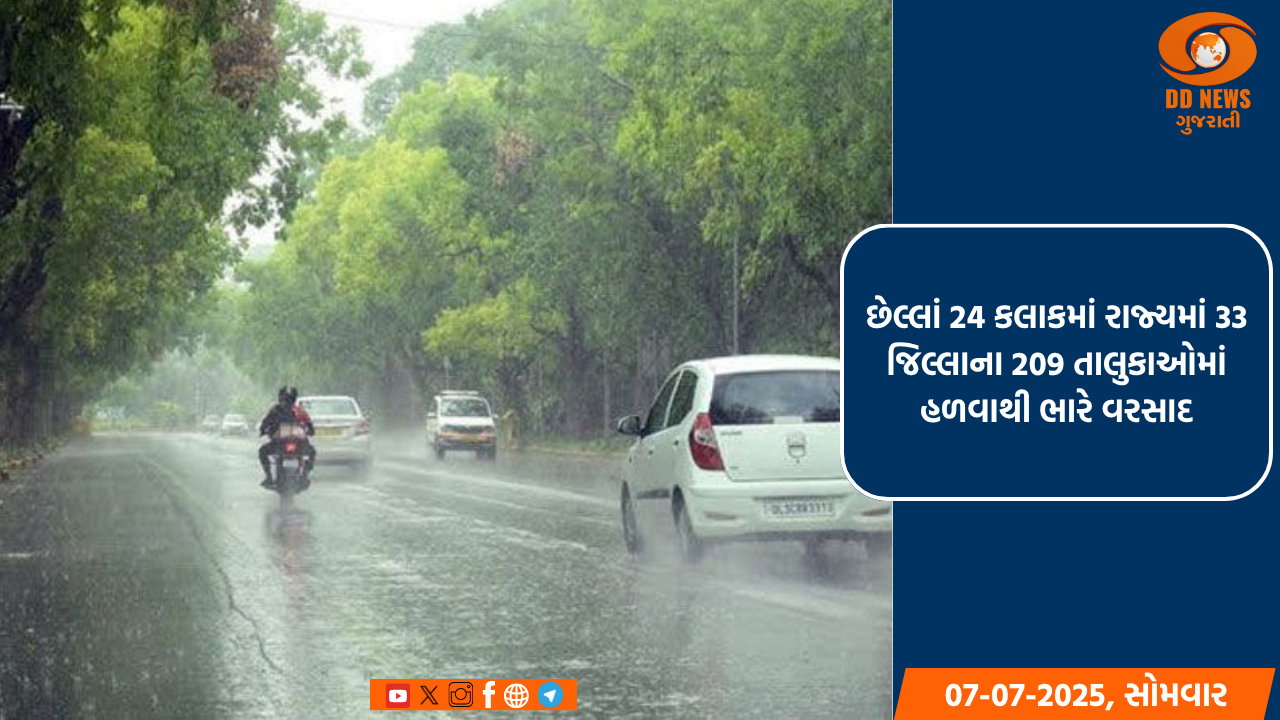છેલ્લાં 24 કલાકમાં રાજ્યમાં 33 જિલ્લાના 209 તાલુકાઓમાં હળવાથી ભારે વરસાદ