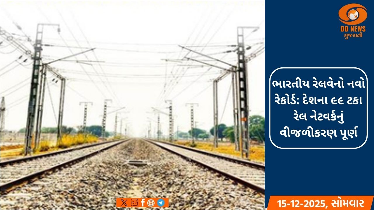 ભારતીય રેલવેનો નવો રેકોર્ડ: દેશના ૯૯ ટકા રેલ નેટવર્કનું વીજળીકરણ પૂર્ણ