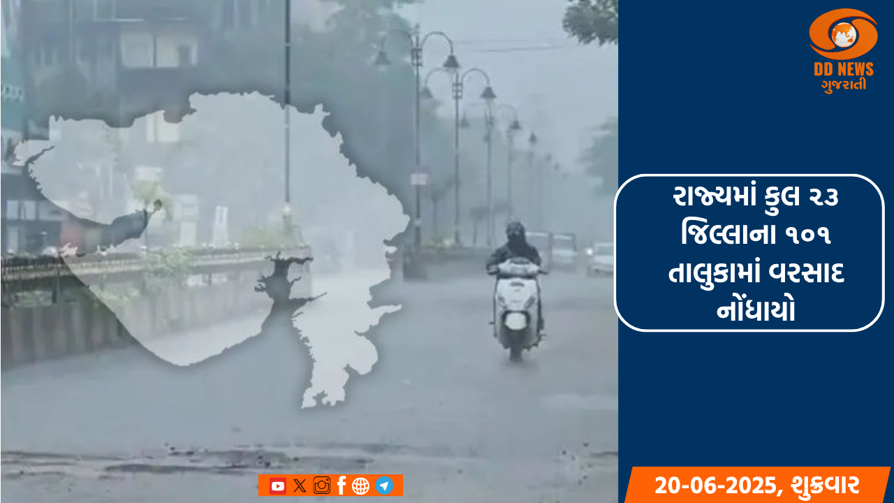 રાજ્યમાં કુલ ૨૩ જિલ્લાના ૧૦૧ તાલુકામાં વરસાદ નોંધાયો